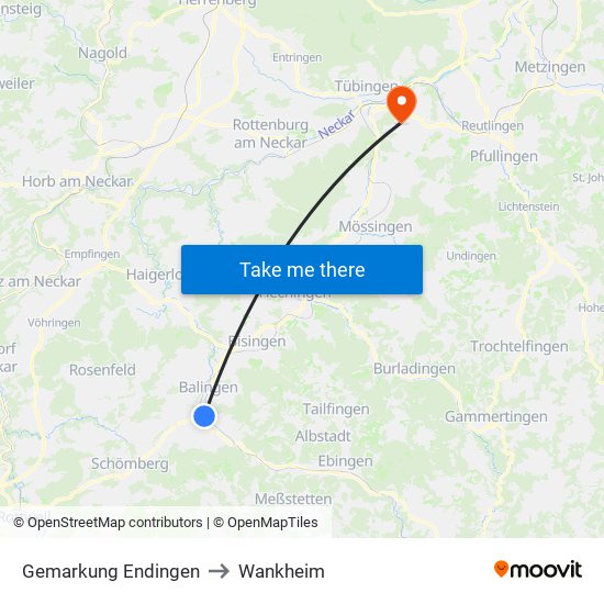 Gemarkung Endingen to Wankheim map