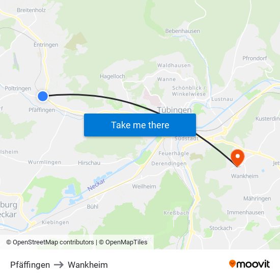 Pfäffingen to Wankheim map