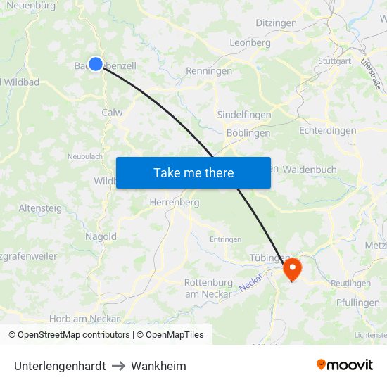 Unterlengenhardt to Wankheim map