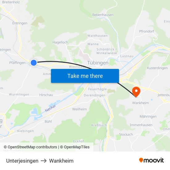 Unterjesingen to Wankheim map