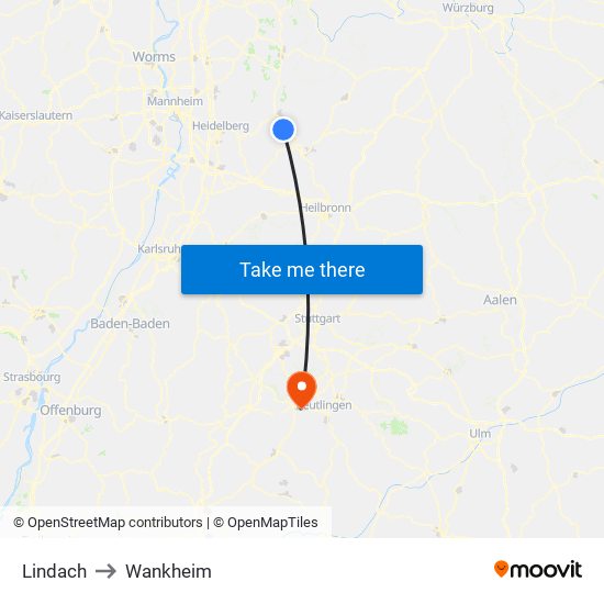 Lindach to Wankheim map