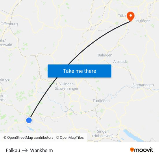 Falkau to Wankheim map