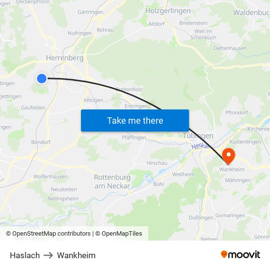 Haslach to Wankheim map