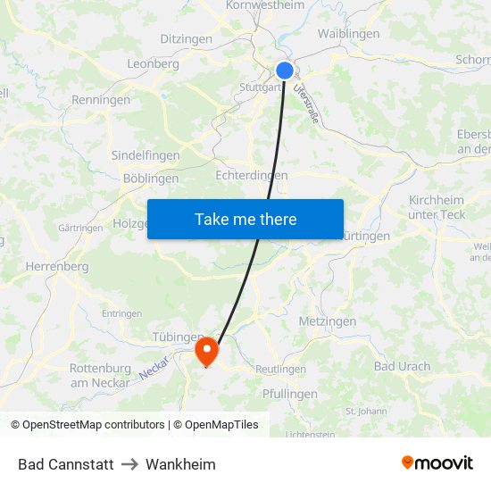 Bad Cannstatt to Wankheim map
