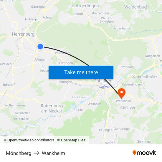 Mönchberg to Wankheim map