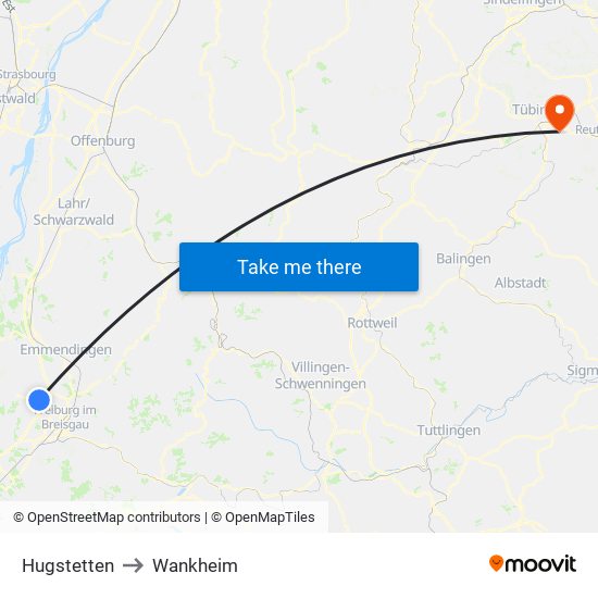 Hugstetten to Wankheim map