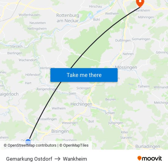 Gemarkung Ostdorf to Wankheim map