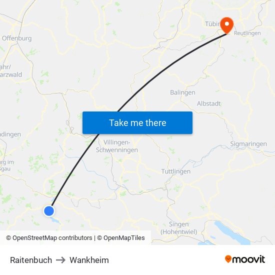 Raitenbuch to Wankheim map