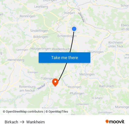 Birkach to Wankheim map