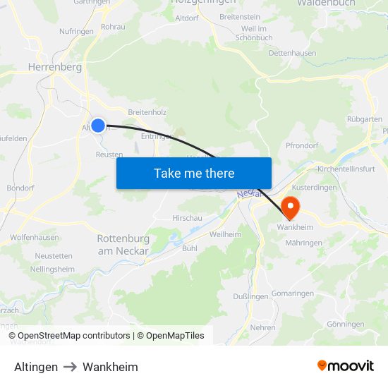 Altingen to Wankheim map