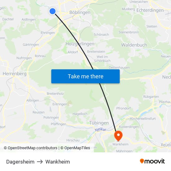 Dagersheim to Wankheim map