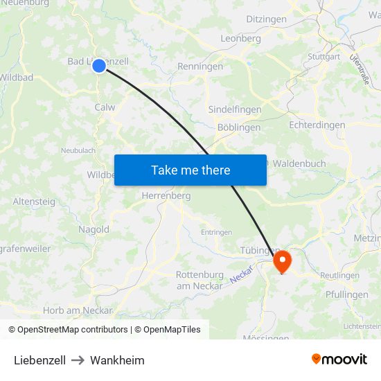 Liebenzell to Wankheim map