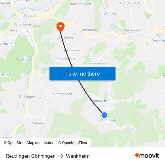 Reutlingen-Gönningen to Wankheim map