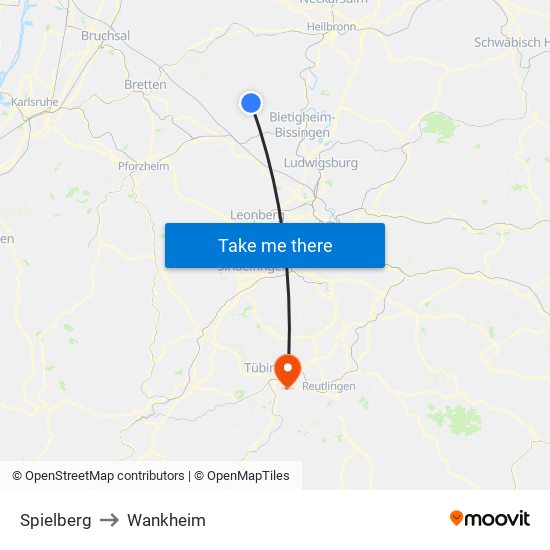 Spielberg to Wankheim map