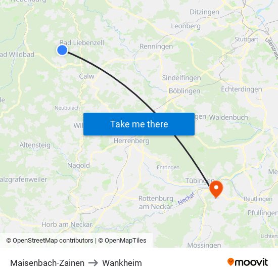 Maisenbach-Zainen to Wankheim map