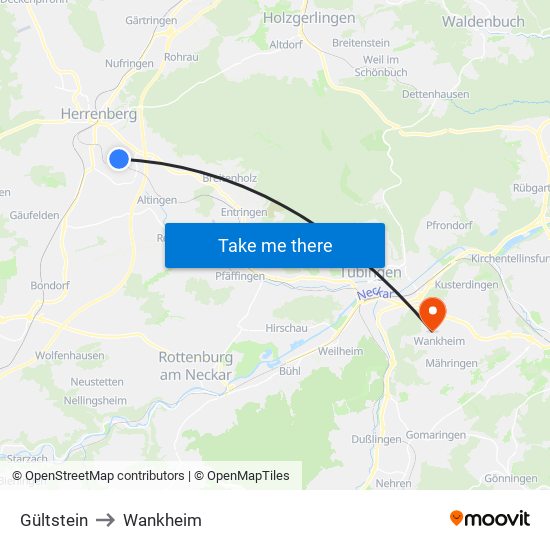 Gültstein to Wankheim map