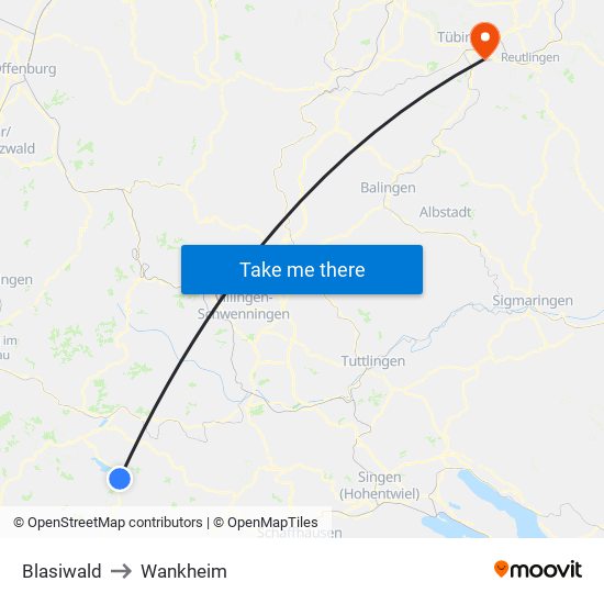 Blasiwald to Wankheim map