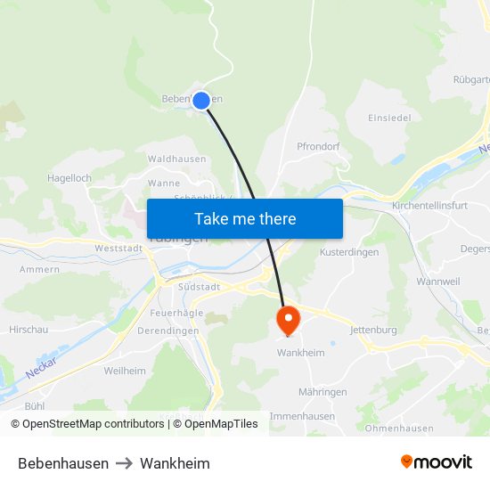 Bebenhausen to Wankheim map