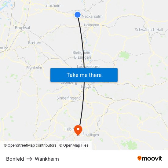 Bonfeld to Wankheim map