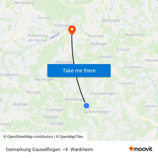 Gemarkung Gauselfingen to Wankheim map