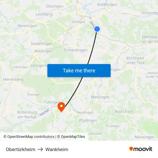 Obertürkheim to Wankheim map