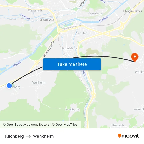 Kilchberg to Wankheim map