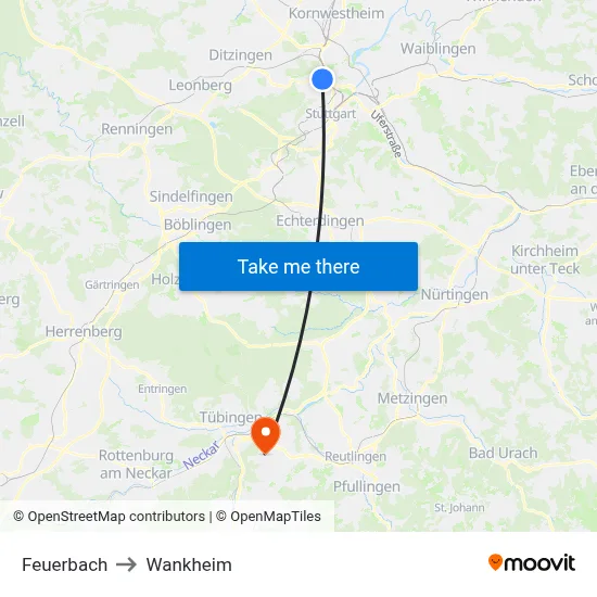 Feuerbach to Wankheim map