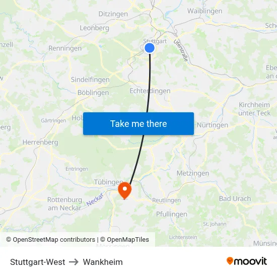 Stuttgart-West to Wankheim map