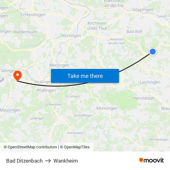 Bad Ditzenbach to Wankheim map