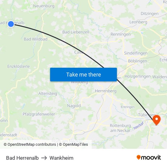 Bad Herrenalb to Wankheim map