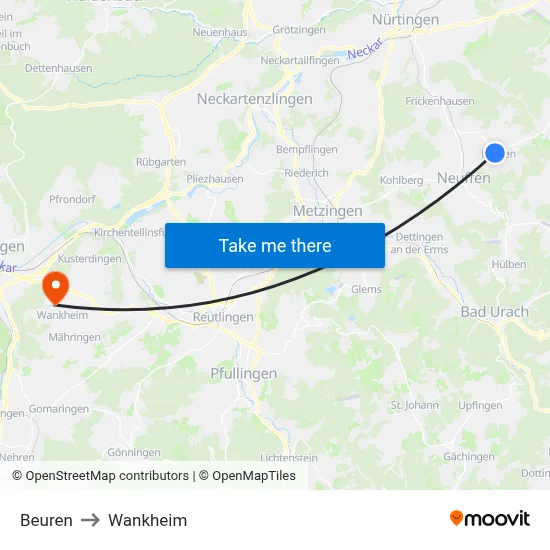 Beuren to Wankheim map