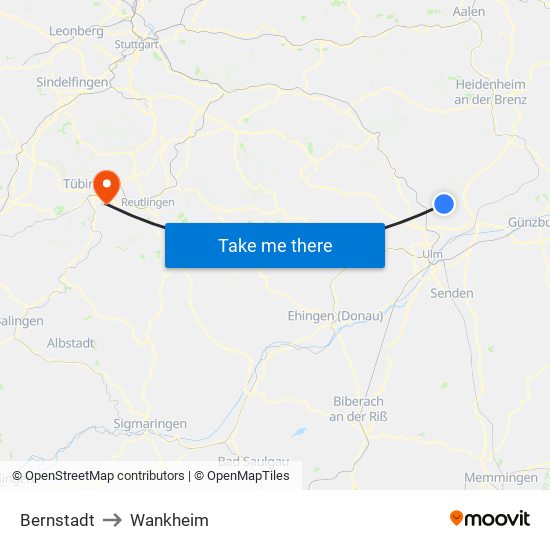 Bernstadt to Wankheim map