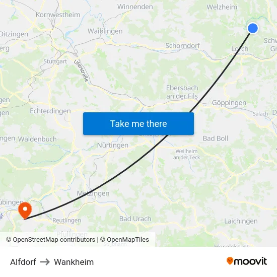 Alfdorf to Wankheim map