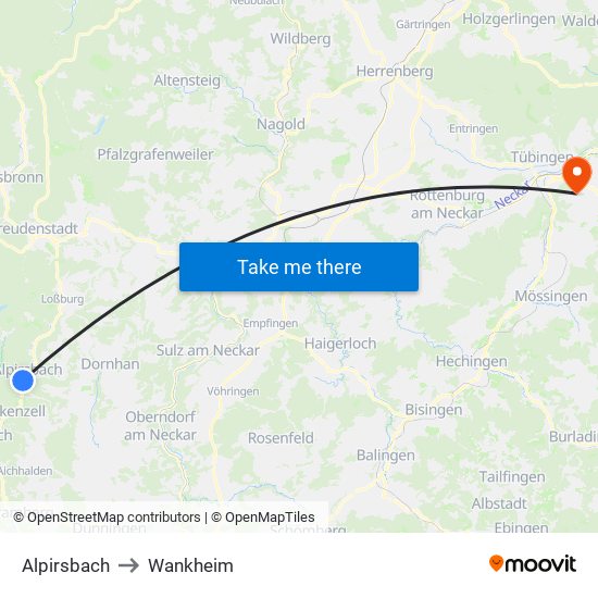 Alpirsbach to Wankheim map