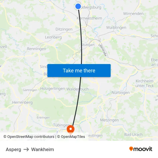 Asperg to Wankheim map