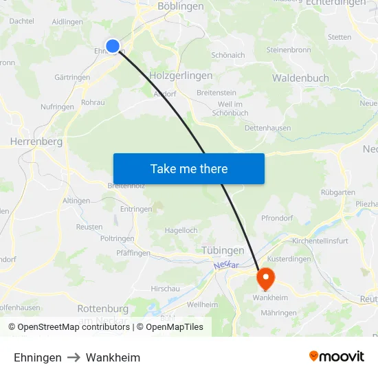 Ehningen to Wankheim map