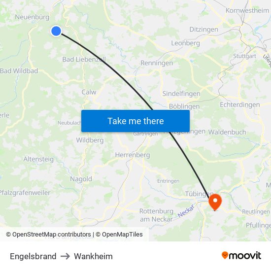 Engelsbrand to Wankheim map