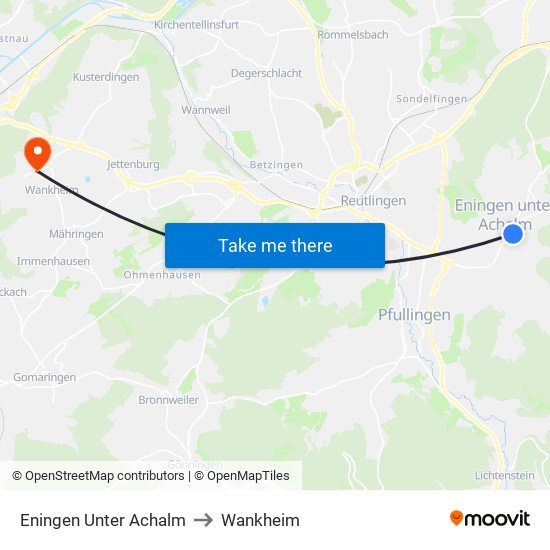 Eningen Unter Achalm to Wankheim map