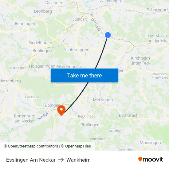 Esslingen Am Neckar to Wankheim map