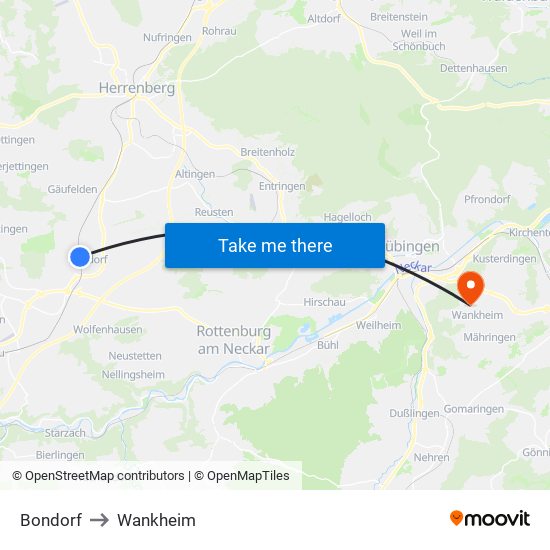 Bondorf to Wankheim map