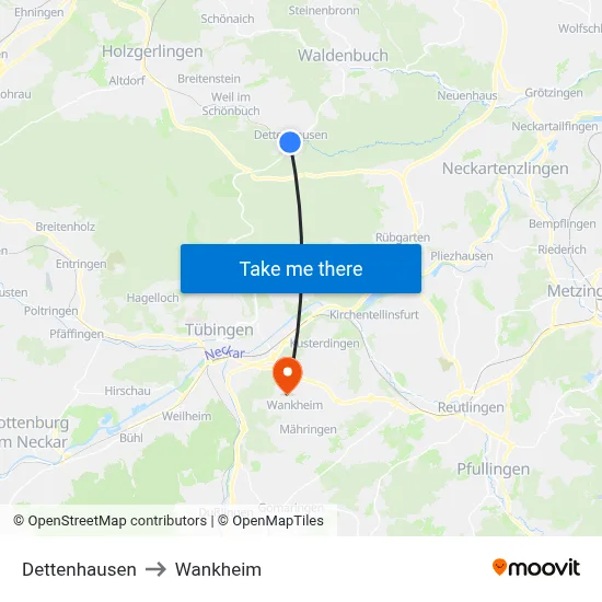 Dettenhausen to Wankheim map