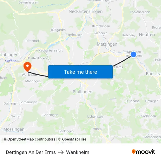 Dettingen An Der Erms to Wankheim map