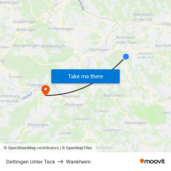Dettingen Unter Teck to Wankheim map