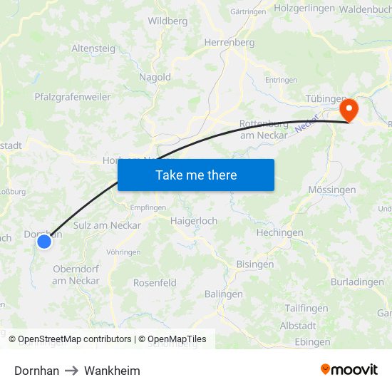 Dornhan to Wankheim map