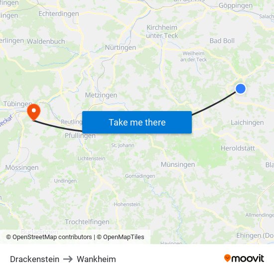 Drackenstein to Wankheim map