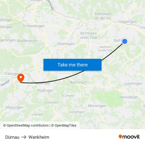 Dürnau to Wankheim map