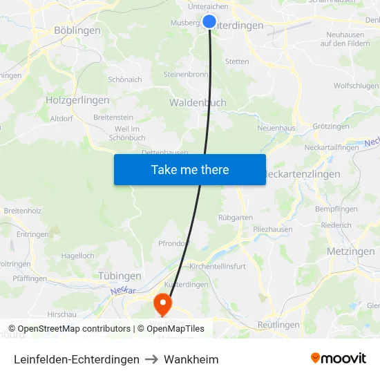 Leinfelden-Echterdingen to Wankheim map