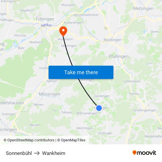 Sonnenbühl to Wankheim map