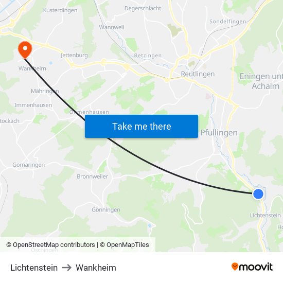 Lichtenstein to Wankheim map