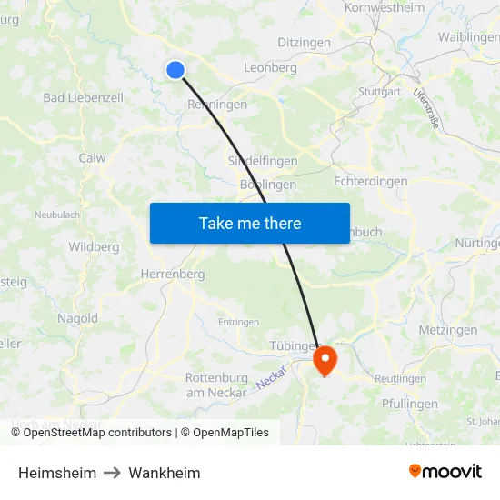 Heimsheim to Wankheim map